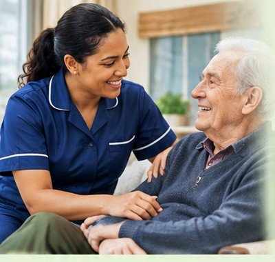 Healthcare worker speaking with an older person