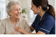 Care professional supporting a resident